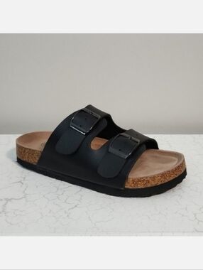 Elements Kids Black Vegan Leather Slide Sandals, Size 12 ~ EUC